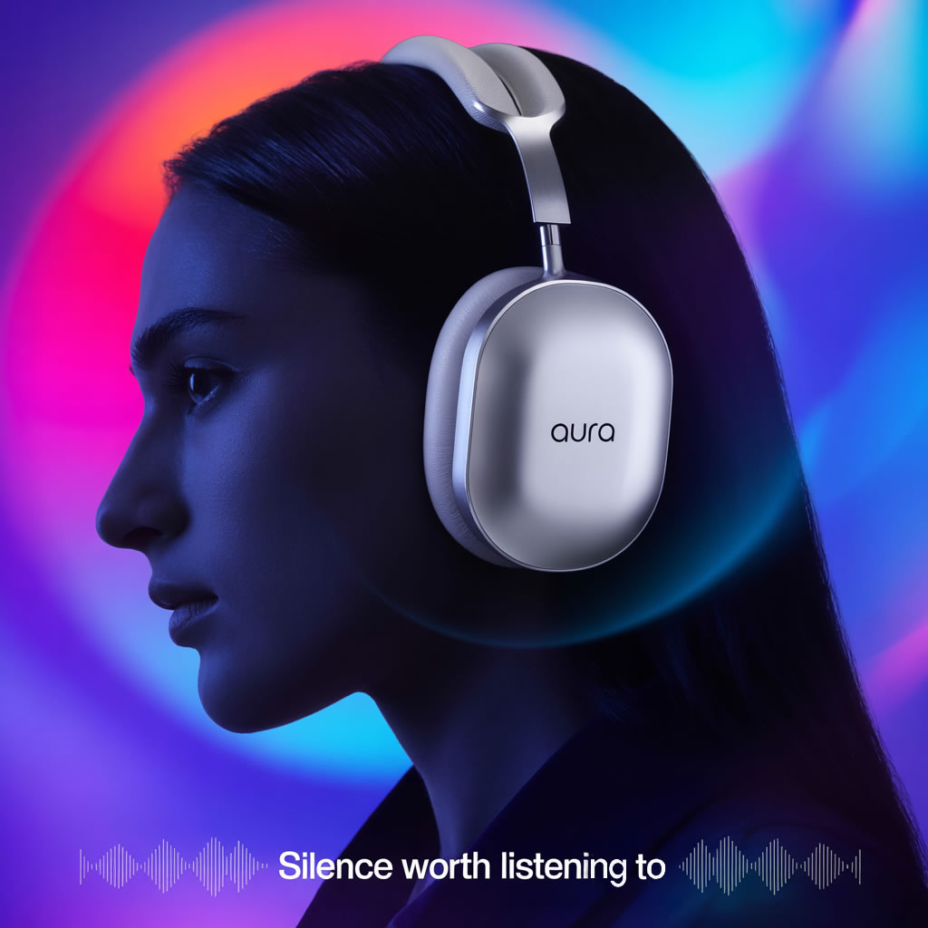 Product ad shows dramatic lighting for headphones