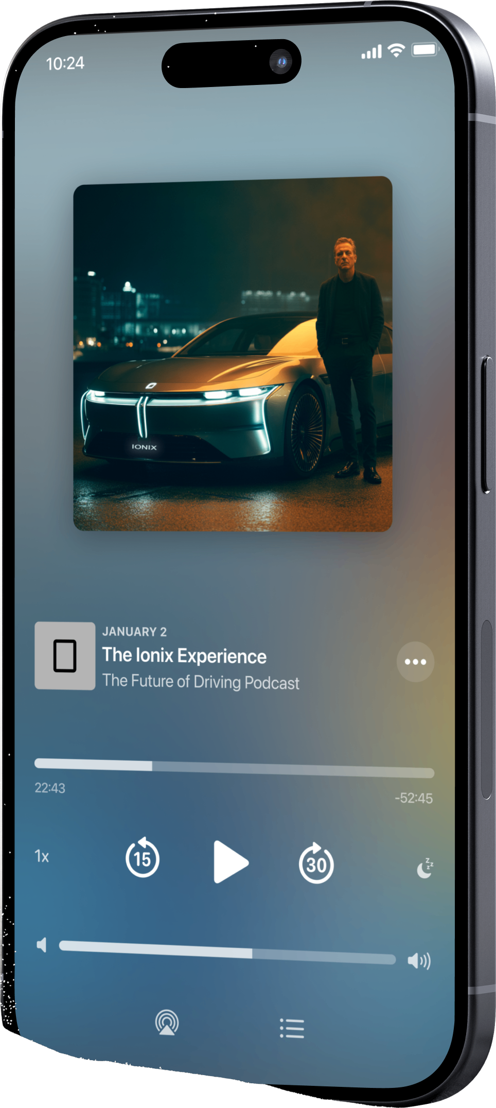 Mobile phone showing podcast screen