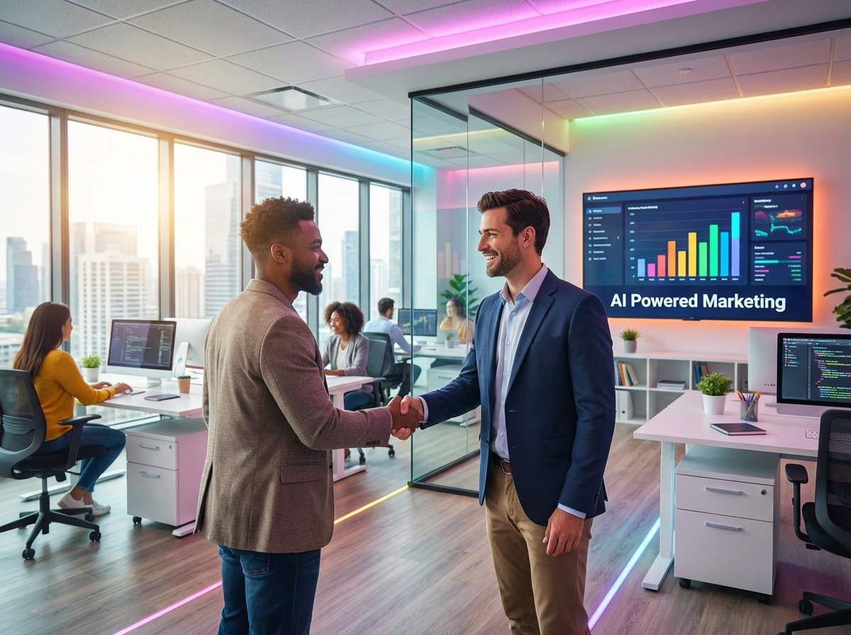 Two guys at an office shaking hands