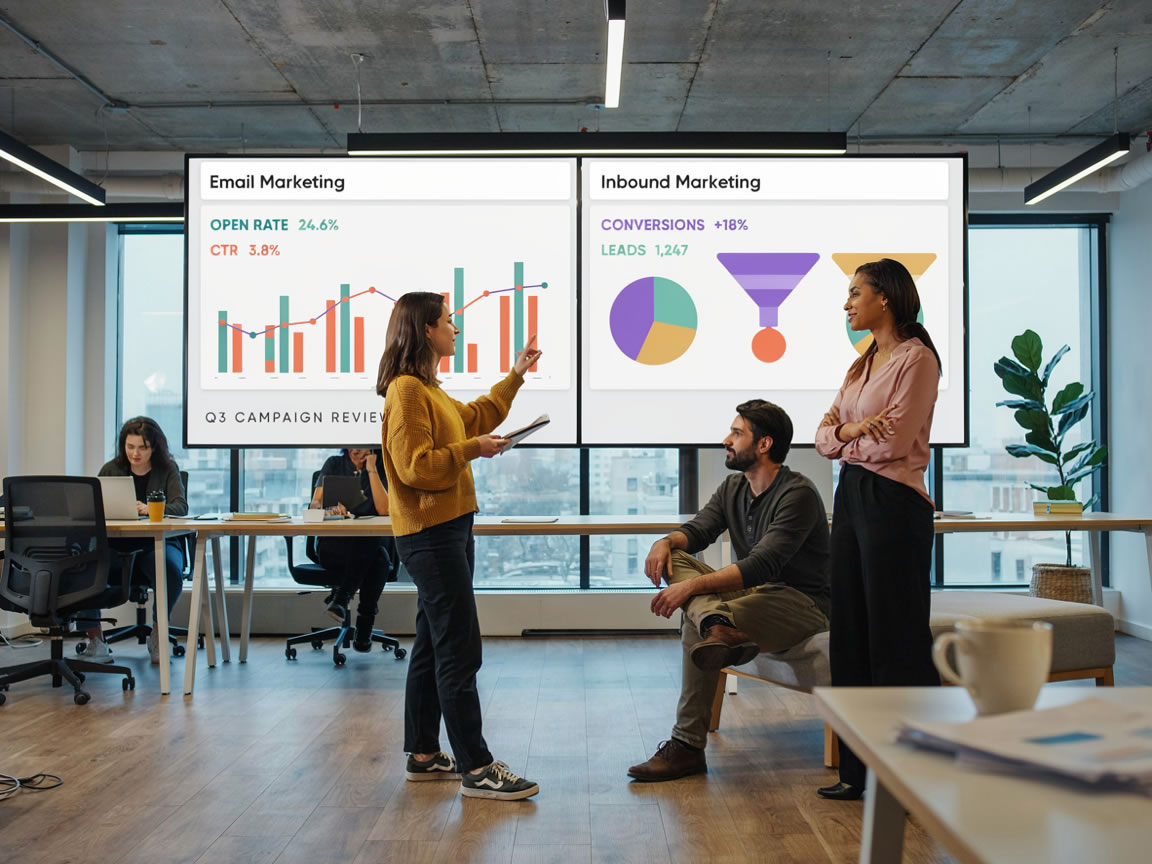A marketing team meeting at an office