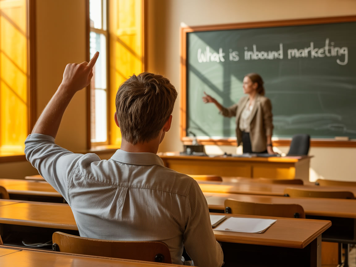 marketing classroom on the board it reads what is inbound marketing