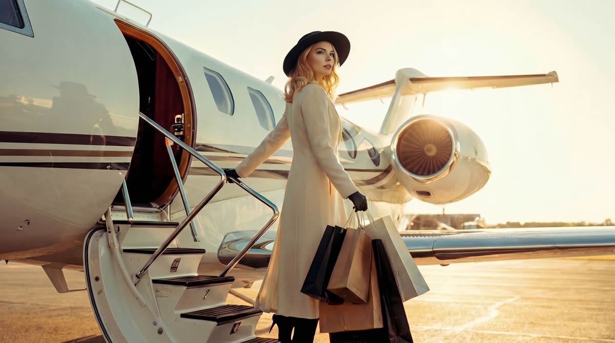 Private-jet client boarding a charter — high-net-worth travel campaign